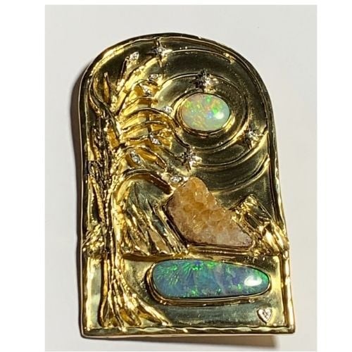 Opal Moon Brooch- custom Jewelry- Leslie Herbert Jewelry